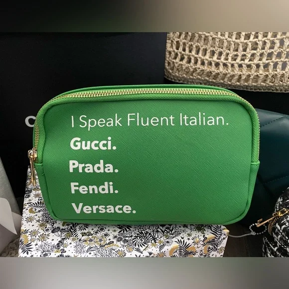 DEVON🌟Green “I Speak Fluent Italian” Bum Bag w/ Gold Hardware 🌟NWT - Picture 3 of 7